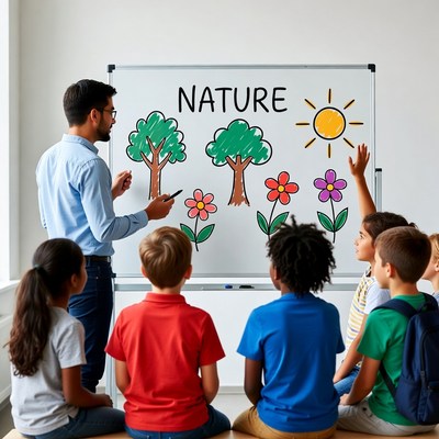 Teacher teaching nature lesson to kids