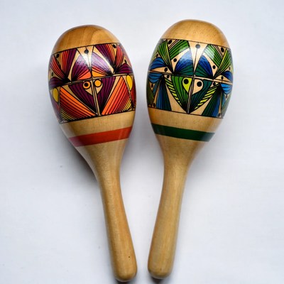 Colorful Painted Wooden Maracas Pair
