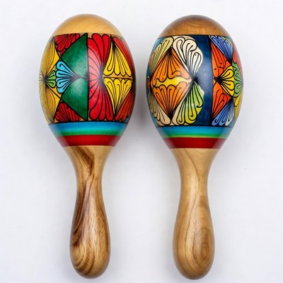 Colorful Hand-Painted Wooden Maracas Pair