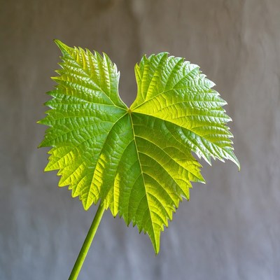 Grape Leaf on Gray Background