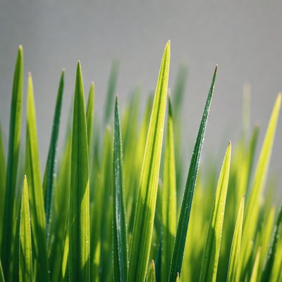 Dewy Green Grass Blades Closeup