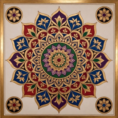 Colorful Mandala on Gold Frame