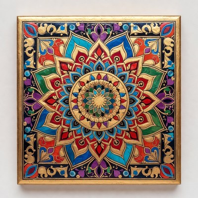 Colorful Mandala on Gold Tile