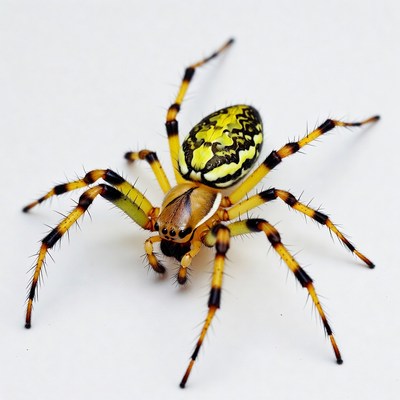 Yellow garden spider on white background