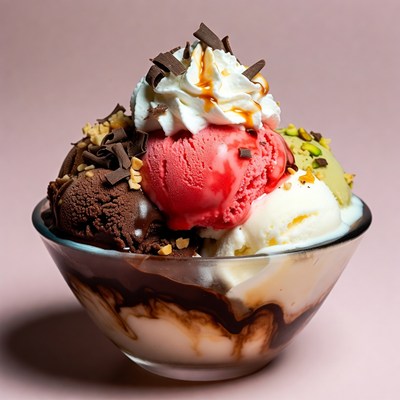 Colorful Ice Cream Sundae in Glass Bowl