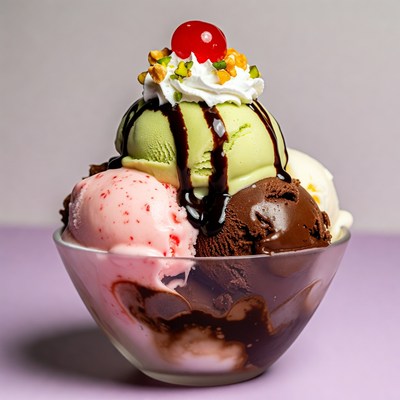 Neapolitan Ice Cream Sundae with Toppings