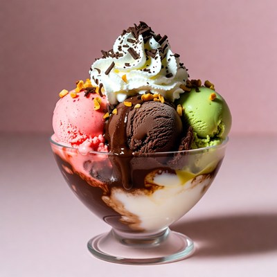 Neapolitan Ice Cream Sundae with Whipped Cream
