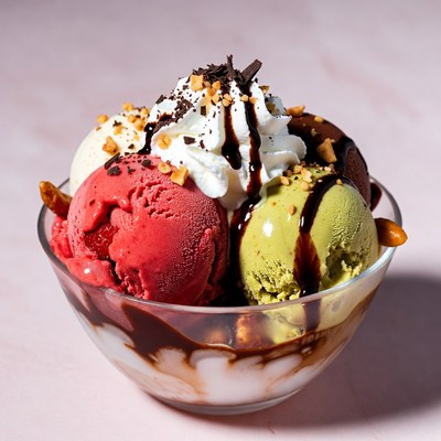 Colorful Ice Cream Sundae with Toppings