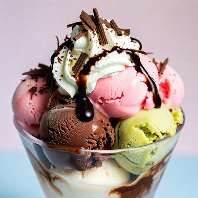 Colorful Ice Cream Sundae with Whipped Cream