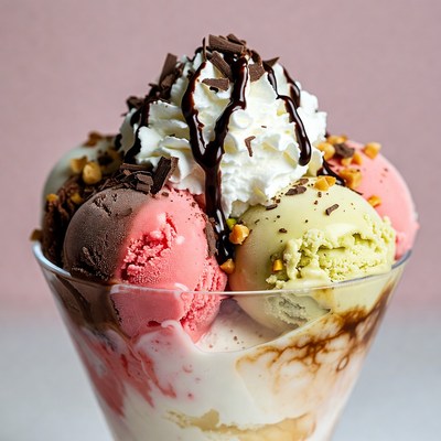 Colorful Ice Cream Sundae with Whipped Cream