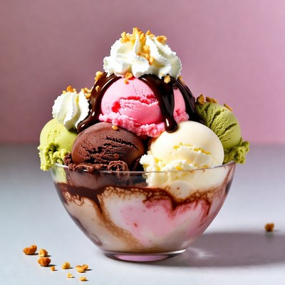 Neapolitan Ice Cream Sundae with Whipped Cream