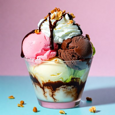 Colorful Sundae Ice Cream with Nuts