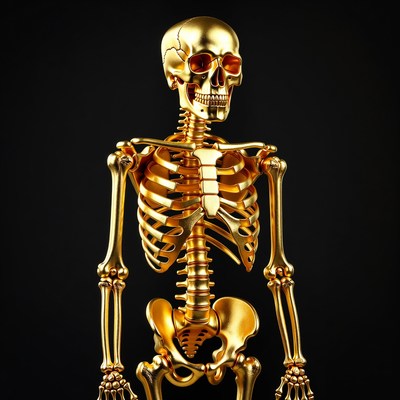 Golden Skeleton on Black Background
