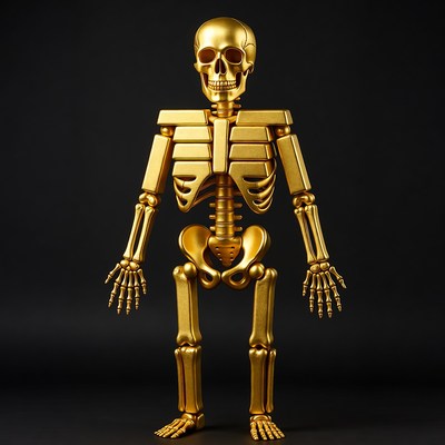 Golden Skeleton on Black Background