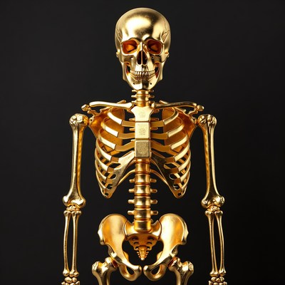 Golden Skeleton on Black Background
