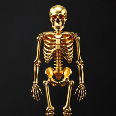 Golden Skeleton on Black Background