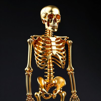Golden human skeleton on black background