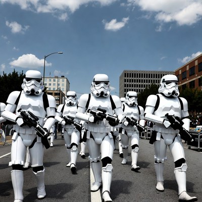 Stormtroopers marching in parade