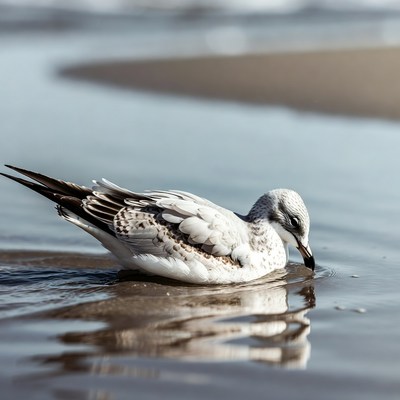 Seagull standing in shallow beach water