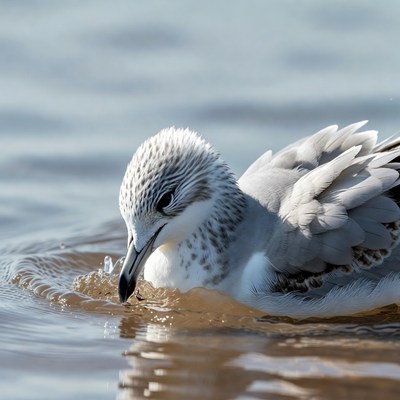 Juvenile gull drinking water