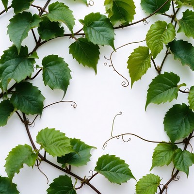Green Vine Leaves on White Background