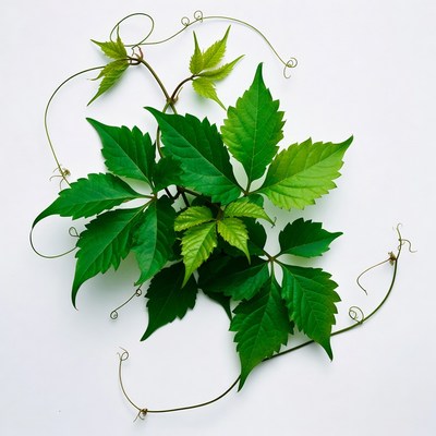 Green grape vine leaves with tendrils