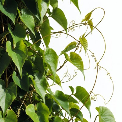 Lush green vine leaves with tendrils