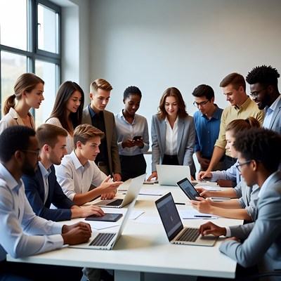 Diverse team collaborating at conference table