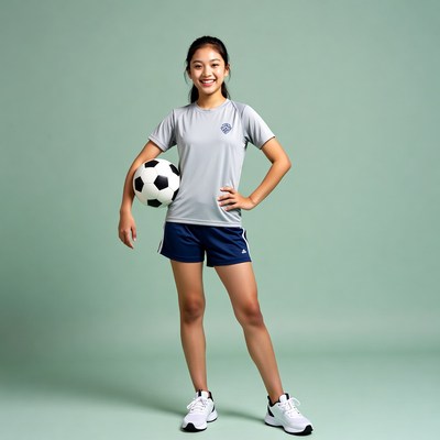 Asian girl holding soccer ball