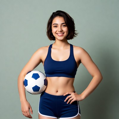 Smiling woman holding soccer ball