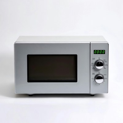 Silver Microwave Oven on White Background