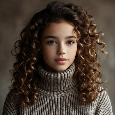 Girl with curly hair in turtleneck