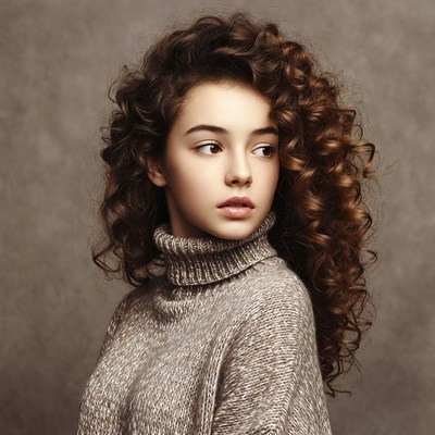 Girl with curly hair in turtleneck