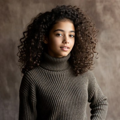 Girl with curly hair in turtleneck