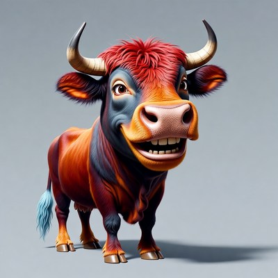 Cartoon red bull smiling