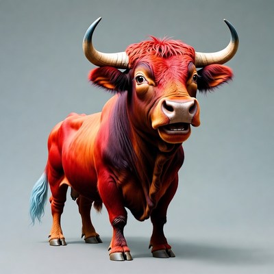 Red Bull Standing on Gray Background