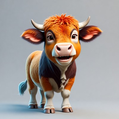 Cute cartoon baby cow smiling