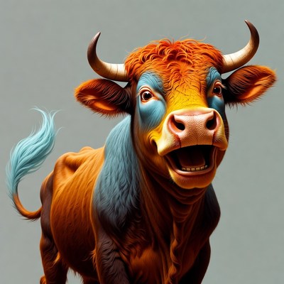 Colorful cartoon bull smiling