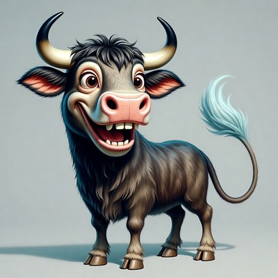 Cartoon bull smiling with big horns