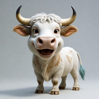 Cute cartoon white bull smiling