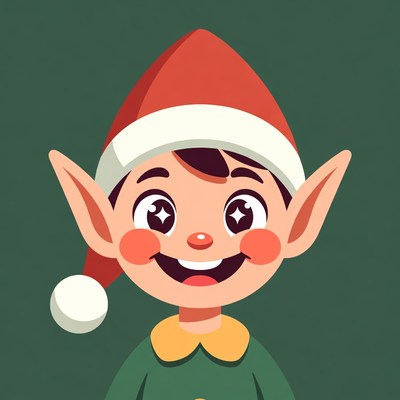 Smiling Cartoon Elf with Pointy Ears
