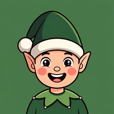Smiling cartoon elf with green hat
