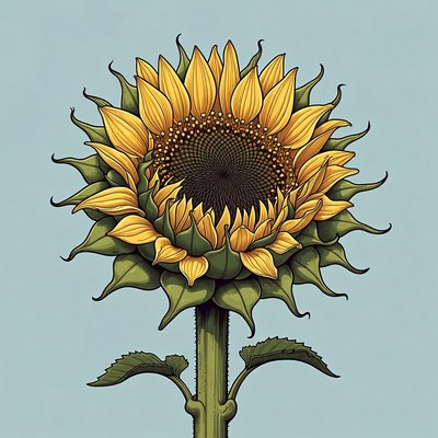 Illustrated sunflower on blue background