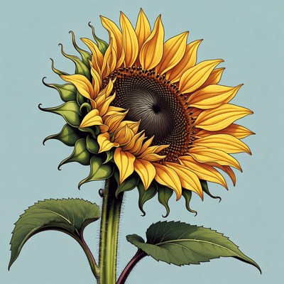 Vibrant sunflower on blue background