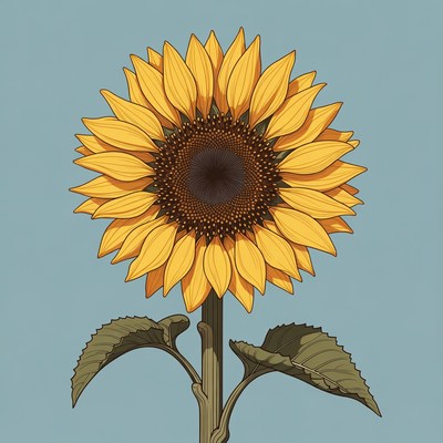 Illustrated sunflower on blue background
