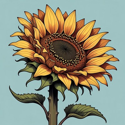 Vibrant sunflower illustration on blue background