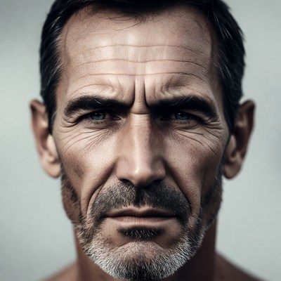 Mature man with intense blue eyes