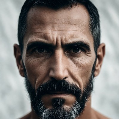 Intense man with gray beard