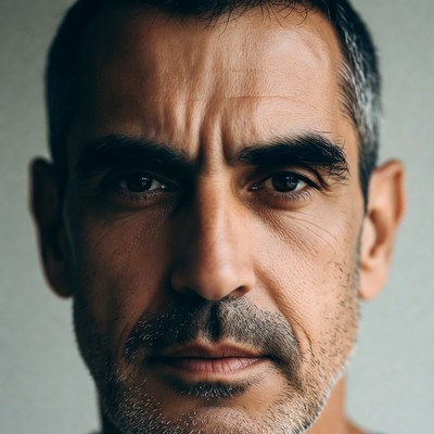 Middle-aged man intense close-up portrait