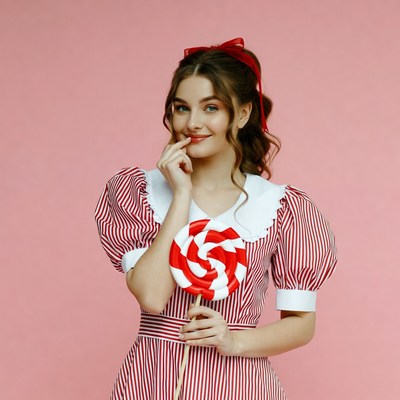 Woman holding red lollipop